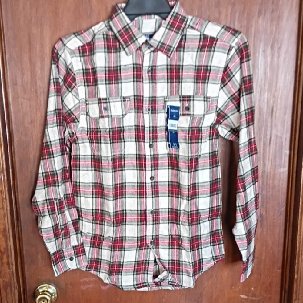George Men's Casual Plaid Shirt - Red, Black, and White
